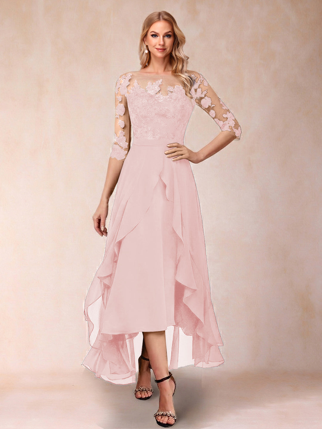 A-Line/Princess Half Sleeves Asymmetrical Mother of the Bride Dresses with Ruffles &amp; Embroidery