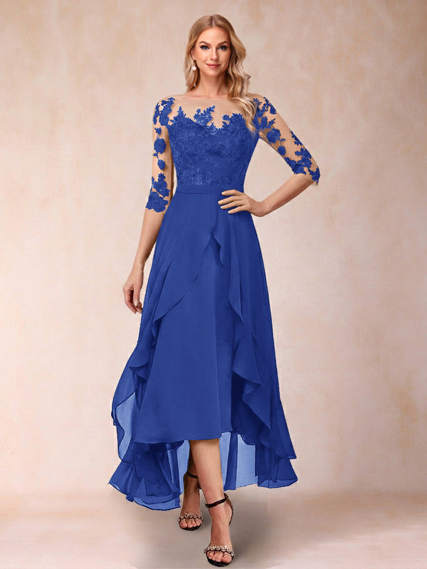 A-Line/Princess Half Sleeves Asymmetrical Mother of the Bride Dresses with Ruffles & Embroidery