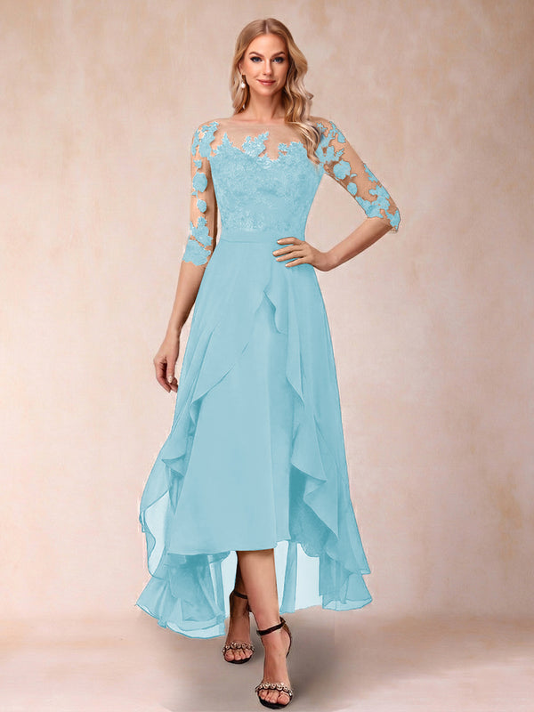 A-Line/Princess Half Sleeves Asymmetrical Mother of the Bride Dresses with Ruffles & Embroidery