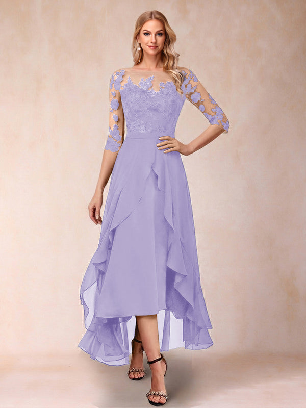 A-Line/Princess Half Sleeves Asymmetrical Mother of the Bride Dresses with Ruffles & Embroidery