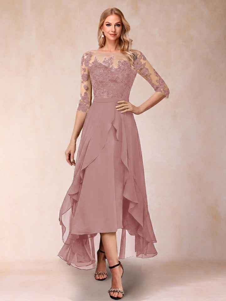 A-Line/Princess Half Sleeves Asymmetrical Mother of the Bride Dresses with Ruffles &amp; Embroidery
