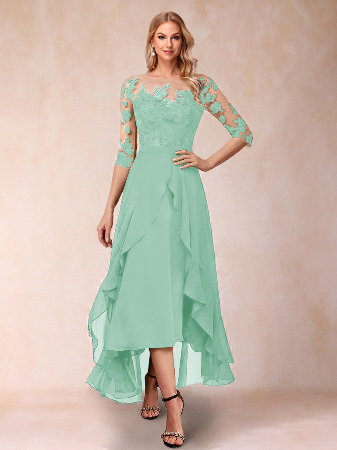 A-Line/Princess Half Sleeves Asymmetrical Mother of the Bride Dresses with Ruffles &amp; Embroidery
