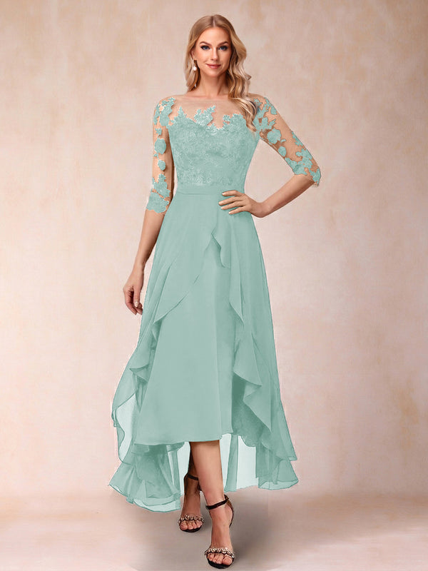 A-Line/Princess Half Sleeves Asymmetrical Mother of the Bride Dresses with Ruffles & Embroidery