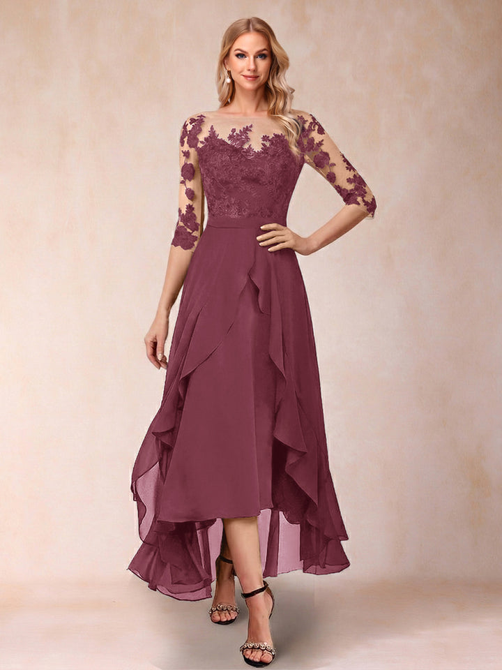 A-Line/Princess Half Sleeves Asymmetrical Mother of the Bride Dresses with Ruffles &amp; Embroidery