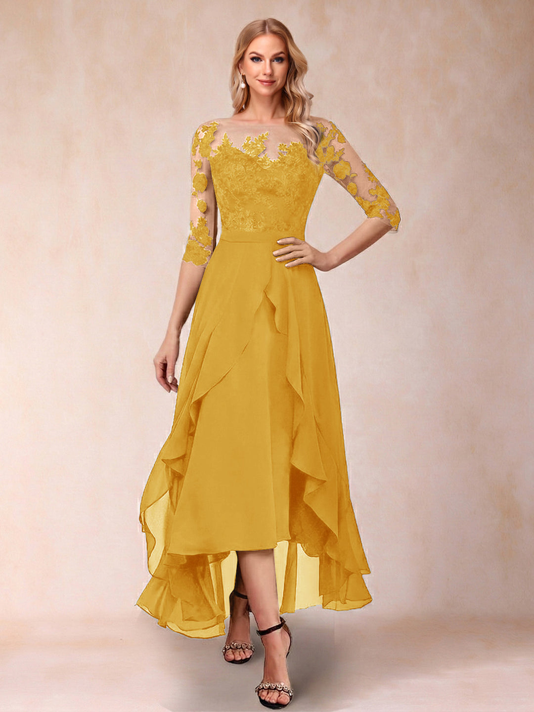 A-Line/Princess Half Sleeves Asymmetrical Mother of the Bride Dresses with Ruffles &amp; Embroidery