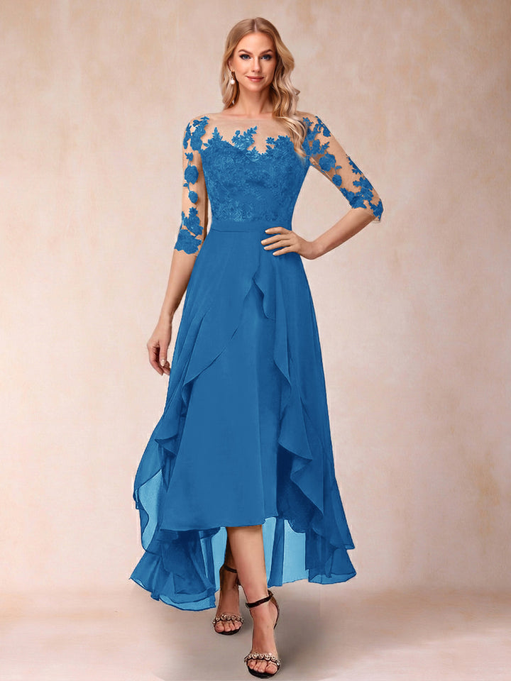A-Line/Princess Half Sleeves Asymmetrical Mother of the Bride Dresses with Ruffles &amp; Embroidery