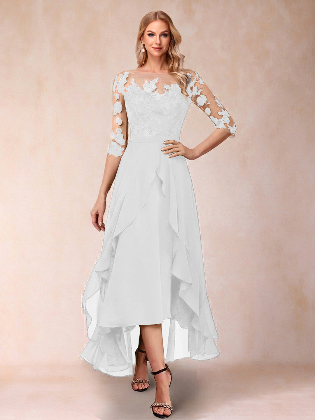 A-Line/Princess Half Sleeves Asymmetrical Mother of the Bride Dresses with Ruffles &amp; Embroidery