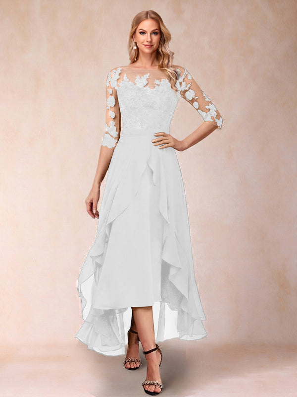A-Line/Princess Half Sleeves Asymmetrical Mother of the Bride Dresses with Ruffles & Embroidery