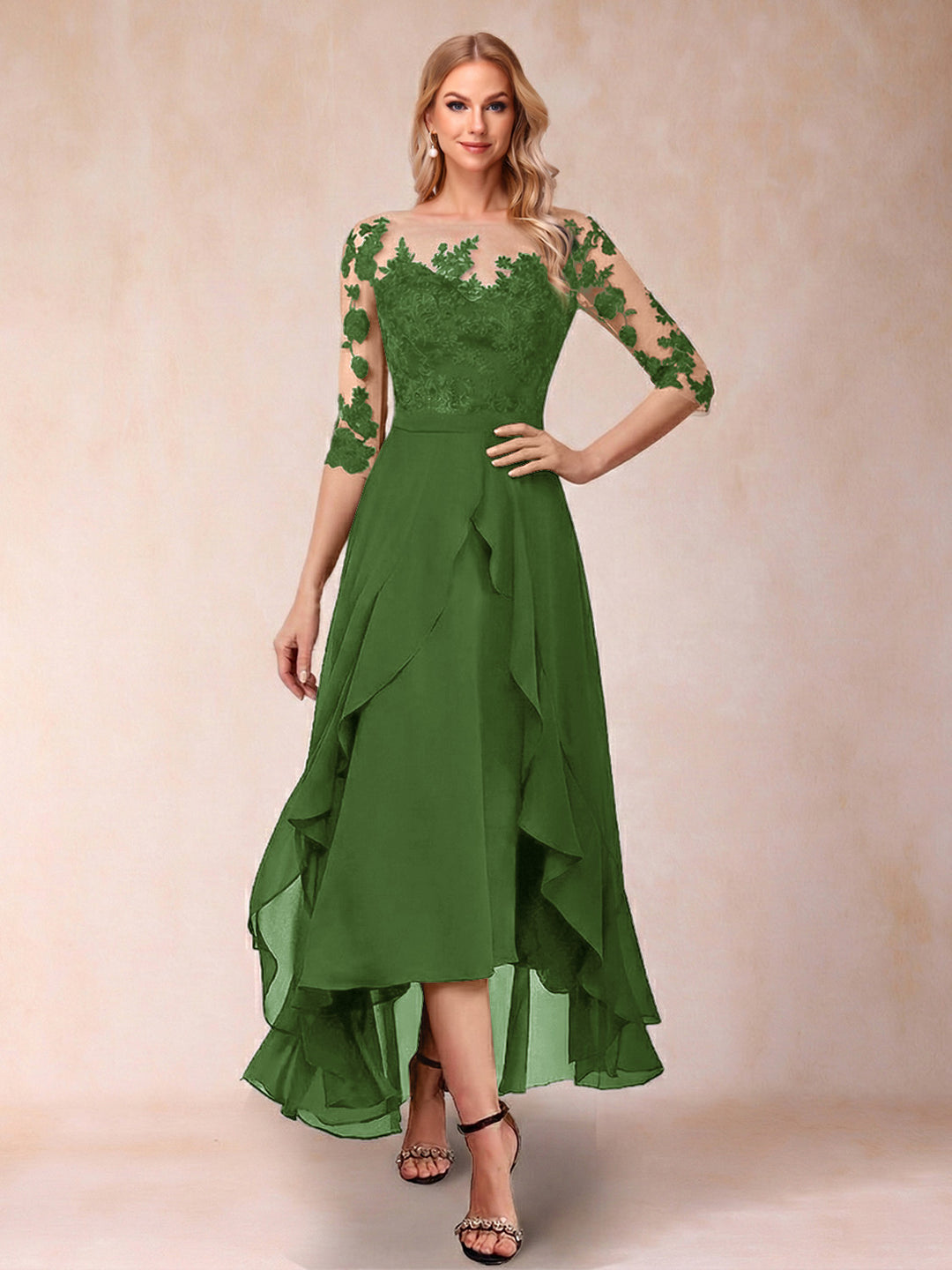 A-Line/Princess Half Sleeves Asymmetrical Mother of the Bride Dresses with Ruffles &amp; Embroidery