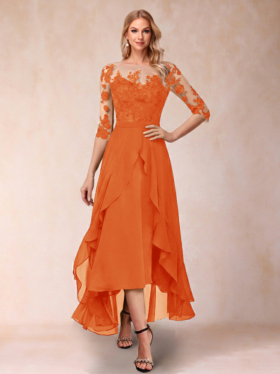A-Line/Princess Half Sleeves Asymmetrical Mother of the Bride Dresses with Ruffles &amp; Embroidery