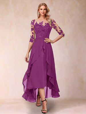 A-Line/Princess Half Sleeves Asymmetrical Mother of the Bride Dresses with Ruffles & Embroidery