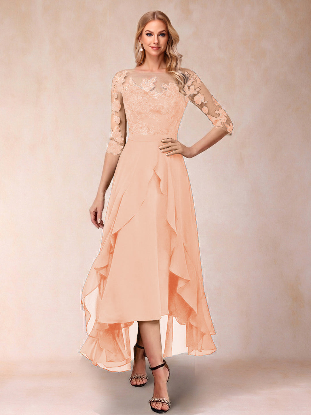 A-Line/Princess Half Sleeves Asymmetrical Mother of the Bride Dresses with Ruffles &amp; Embroidery