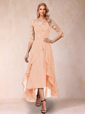 A-Line/Princess Half Sleeves Asymmetrical Mother of the Bride Dresses with Ruffles & Embroidery