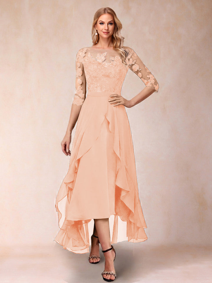 A-Line/Princess Half Sleeves Asymmetrical Mother of the Bride Dresses with Ruffles &amp; Embroidery