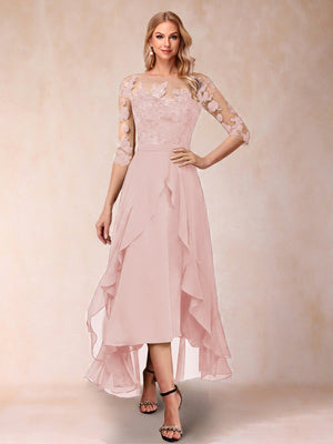 A-Line/Princess Half Sleeves Asymmetrical Mother of the Bride Dresses with Ruffles & Embroidery