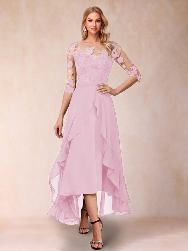 A-Line/Princess Half Sleeves Asymmetrical Mother of the Bride Dresses with Ruffles & Embroidery