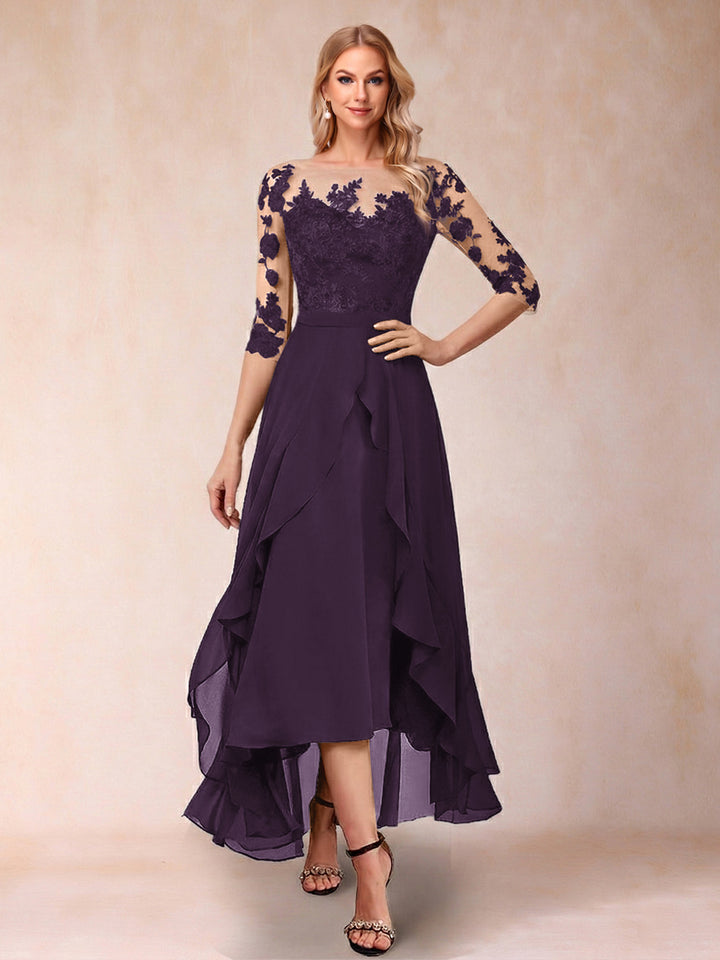 A-Line/Princess Half Sleeves Asymmetrical Mother of the Bride Dresses with Ruffles &amp; Embroidery