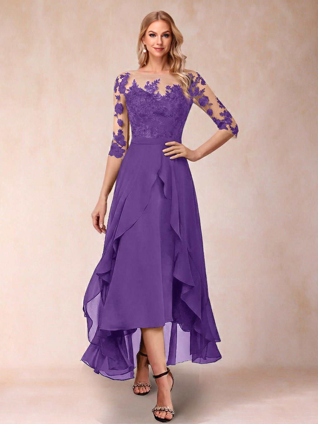 A-Line/Princess Half Sleeves Asymmetrical Mother of the Bride Dresses with Ruffles &amp; Embroidery