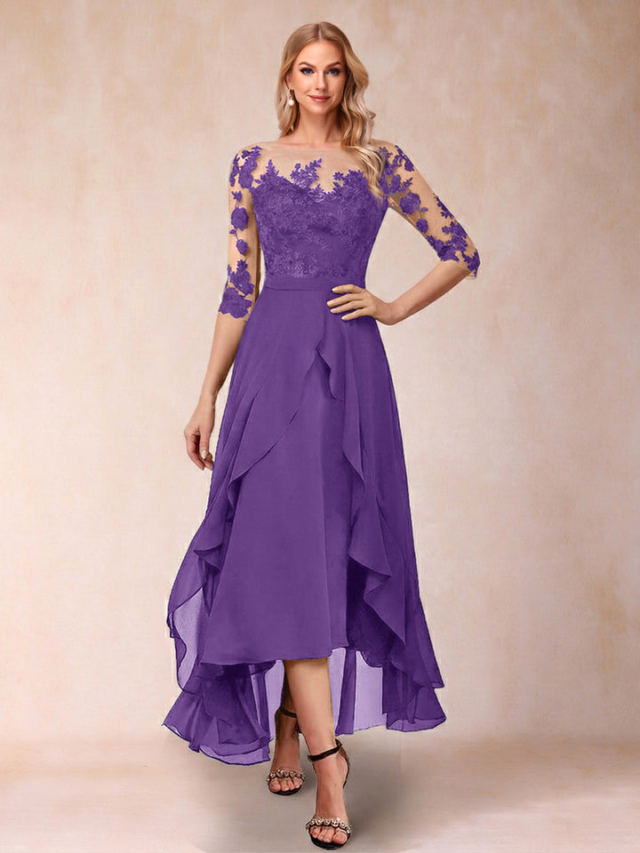 A-Line/Princess Half Sleeves Asymmetrical Mother of the Bride Dresses with Ruffles &amp; Embroidery