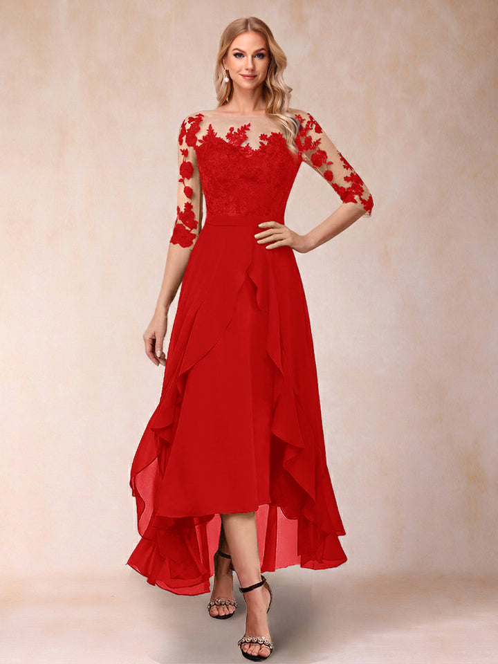 A-Line/Princess Half Sleeves Asymmetrical Mother of the Bride Dresses with Ruffles &amp; Embroidery