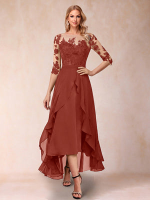 A-Line/Princess Half Sleeves Asymmetrical Mother of the Bride Dresses with Ruffles & Embroidery