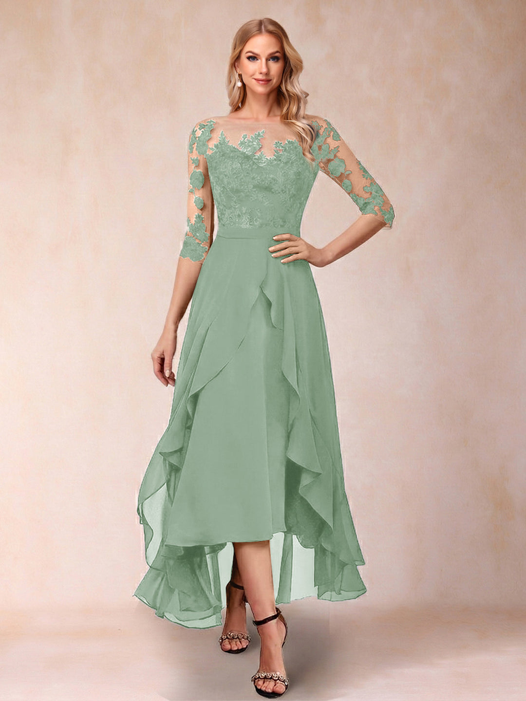 A-Line/Princess Half Sleeves Asymmetrical Mother of the Bride Dresses with Ruffles &amp; Embroidery