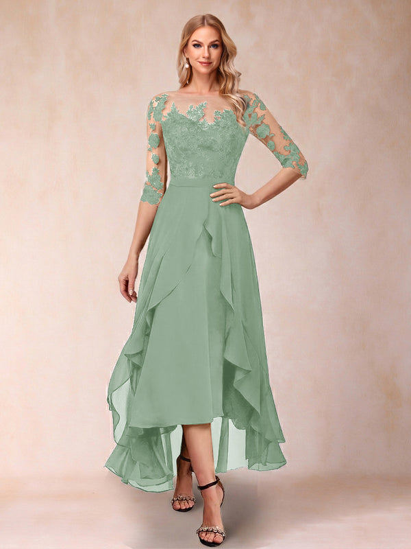 A-Line/Princess Half Sleeves Asymmetrical Mother of the Bride Dresses with Ruffles & Embroidery