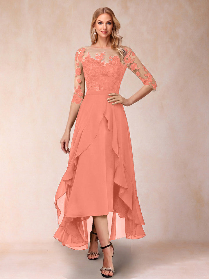 A-Line/Princess Half Sleeves Asymmetrical Mother of the Bride Dresses with Ruffles &amp; Embroidery