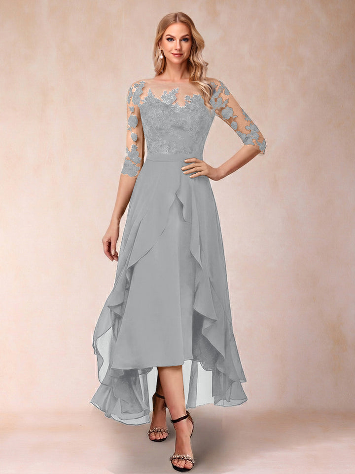 A-Line/Princess Half Sleeves Asymmetrical Mother of the Bride Dresses with Ruffles &amp; Embroidery