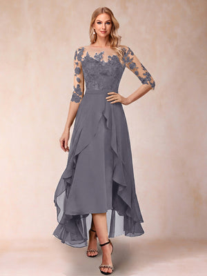 A-Line/Princess Half Sleeves Asymmetrical Mother of the Bride Dresses with Ruffles & Embroidery