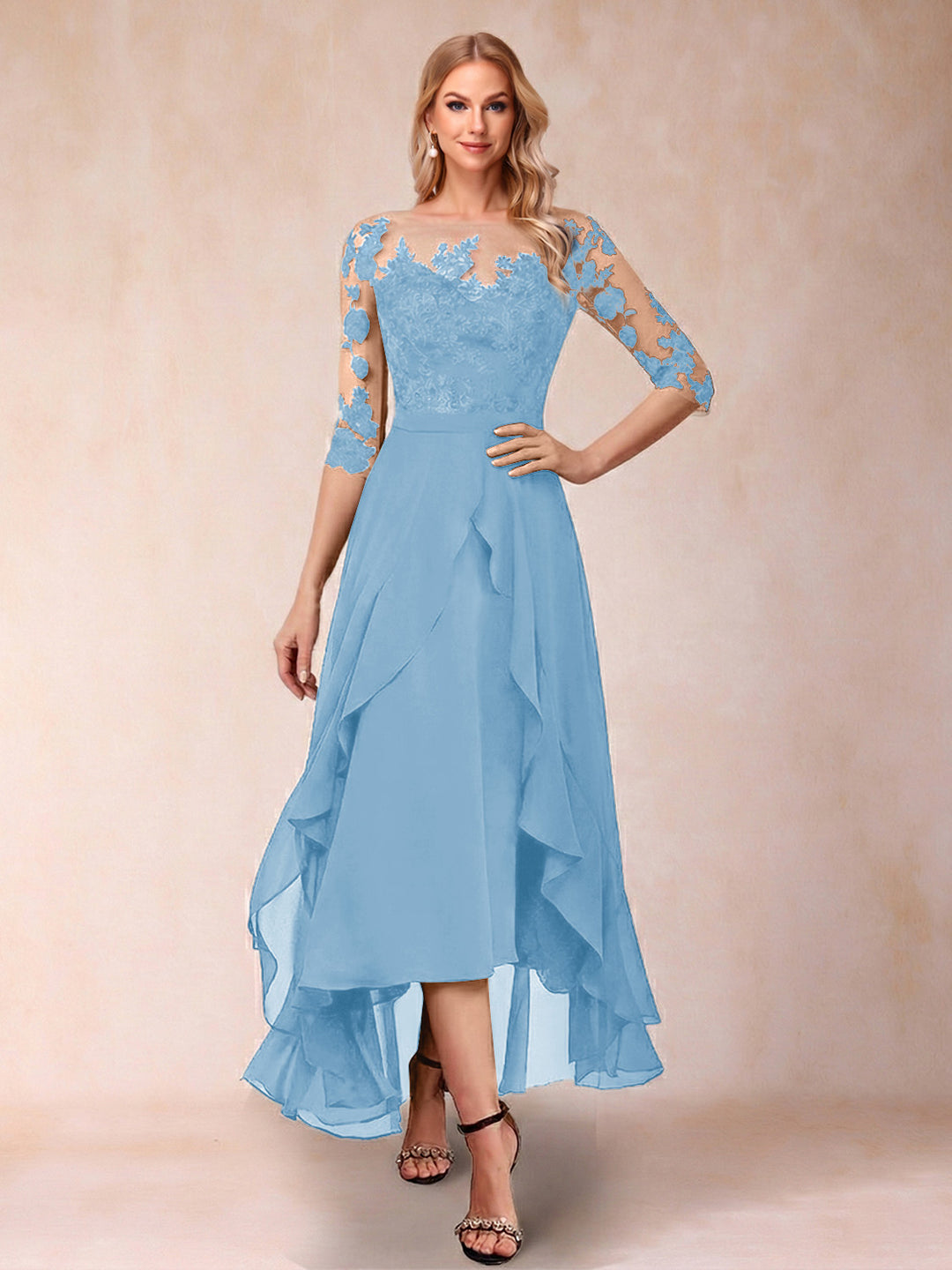 A-Line/Princess Half Sleeves Asymmetrical Mother of the Bride Dresses with Ruffles &amp; Embroidery