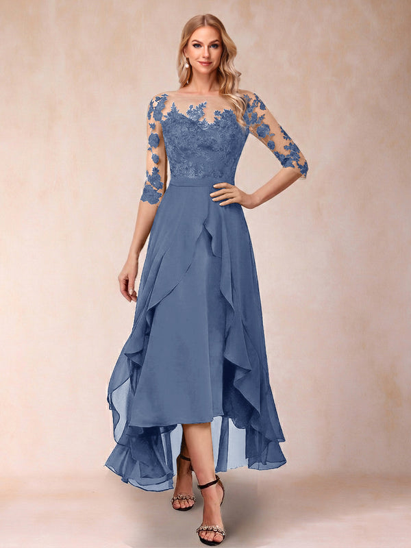 A-Line/Princess Half Sleeves Asymmetrical Mother of the Bride Dresses with Ruffles & Embroidery