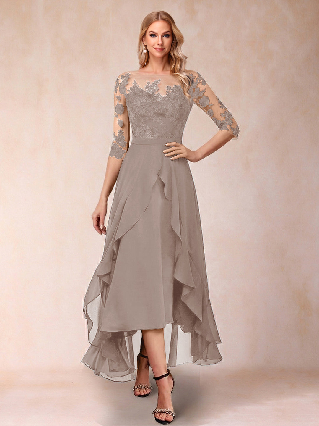 A-Line/Princess Half Sleeves Asymmetrical Mother of the Bride Dresses with Ruffles &amp; Embroidery
