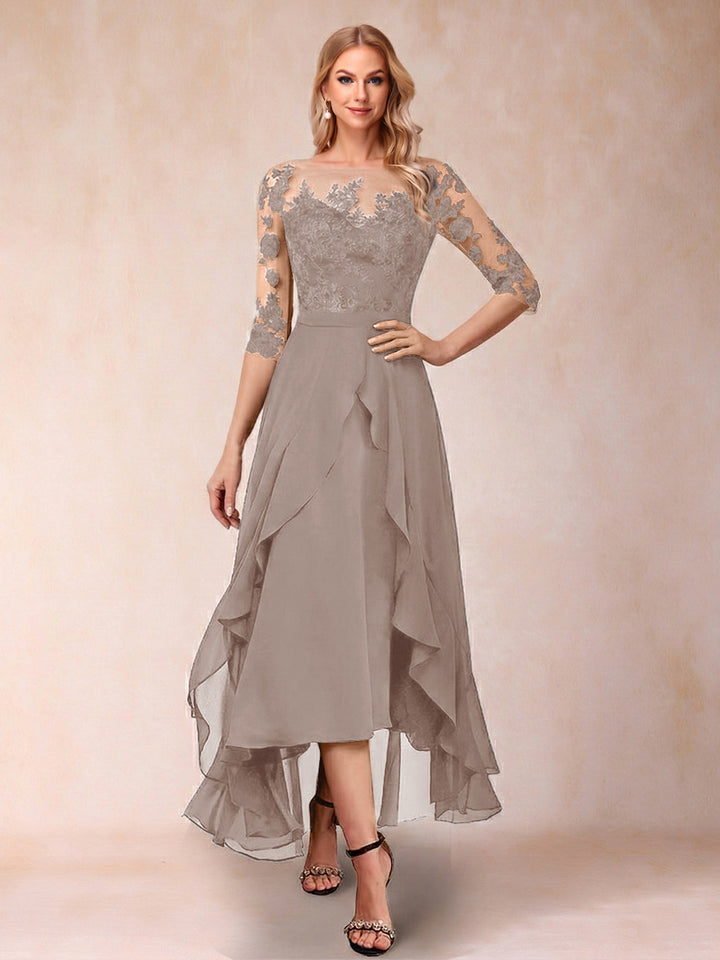 A-Line/Princess Half Sleeves Asymmetrical Mother of the Bride Dresses with Ruffles &amp; Embroidery