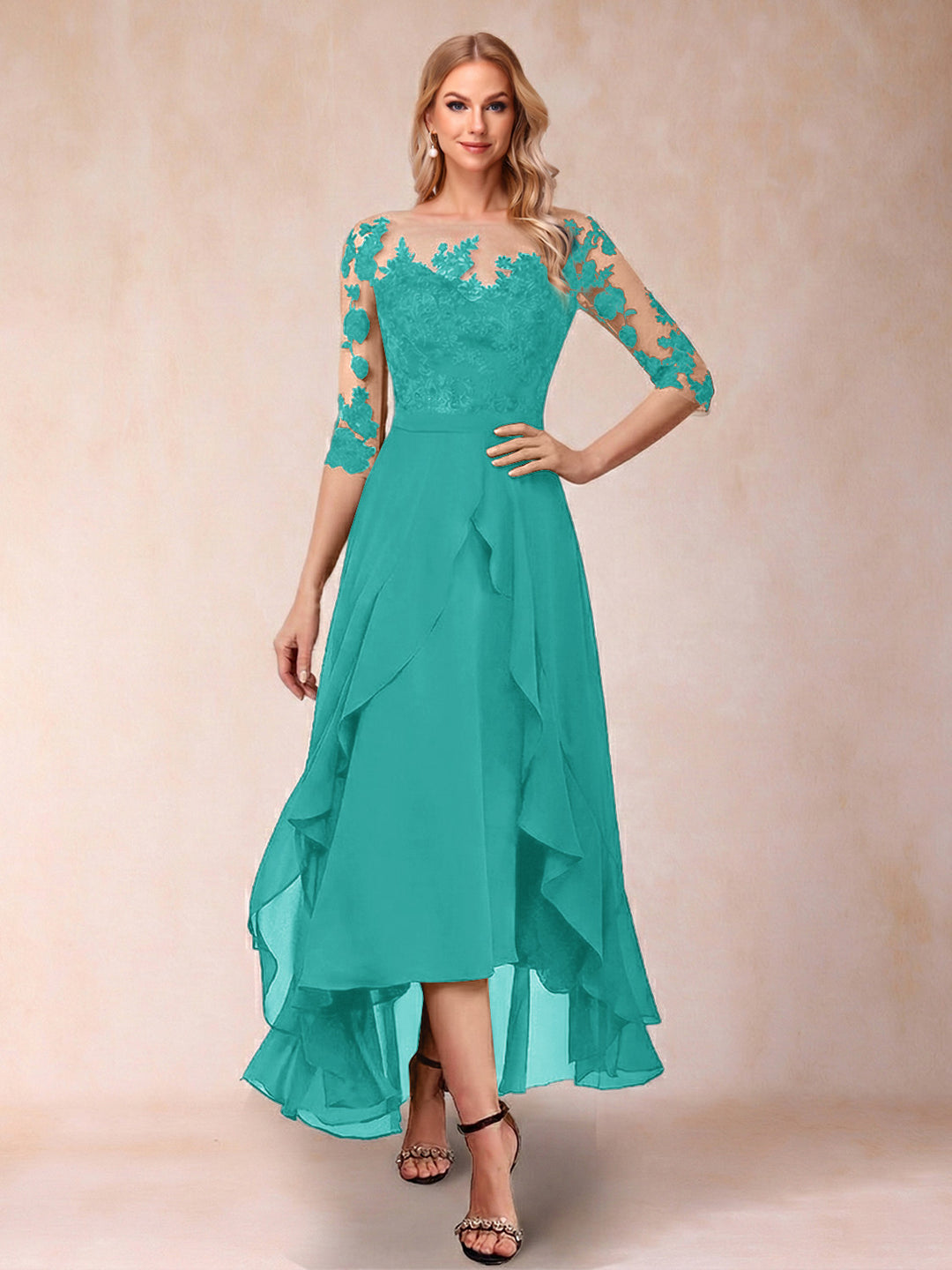 A-Line/Princess Half Sleeves Asymmetrical Mother of the Bride Dresses with Ruffles &amp; Embroidery