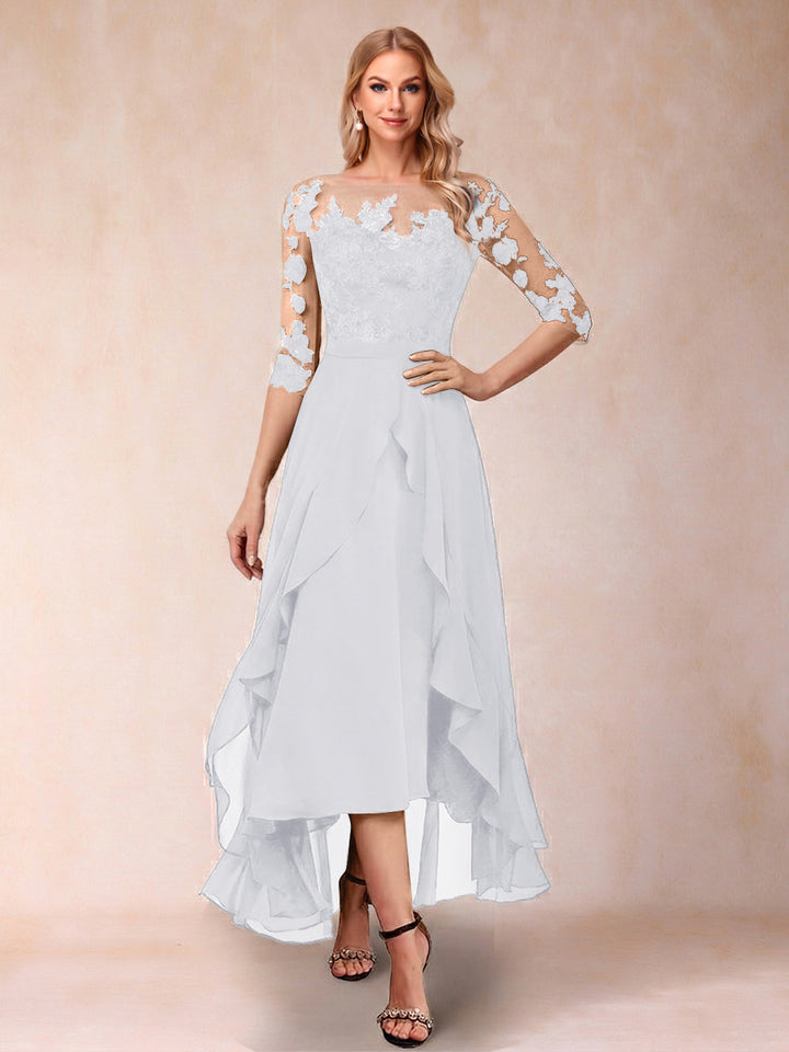A-Line/Princess Half Sleeves Asymmetrical Mother of the Bride Dresses with Ruffles &amp; Embroidery