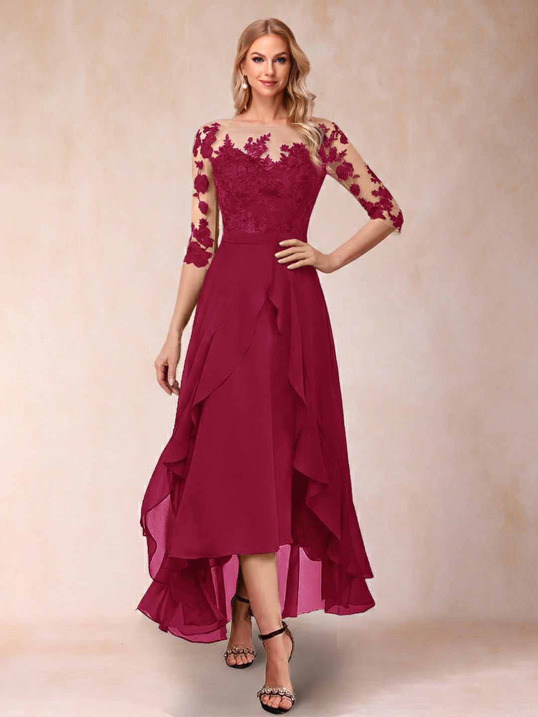 A-Line/Princess Half Sleeves Asymmetrical Mother of the Bride Dresses with Ruffles &amp; Embroidery