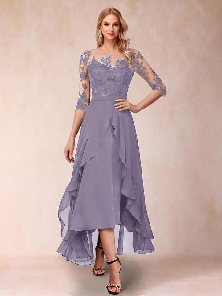 A-Line/Princess Half Sleeves Asymmetrical Mother of the Bride Dresses with Ruffles &amp; Embroidery