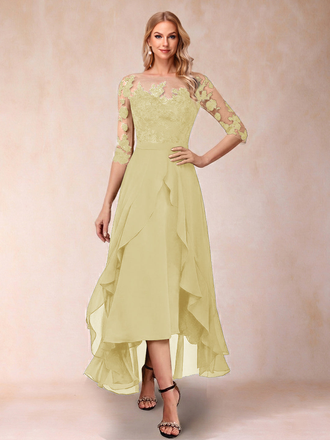 A-Line/Princess Half Sleeves Asymmetrical Mother of the Bride Dresses with Ruffles &amp; Embroidery