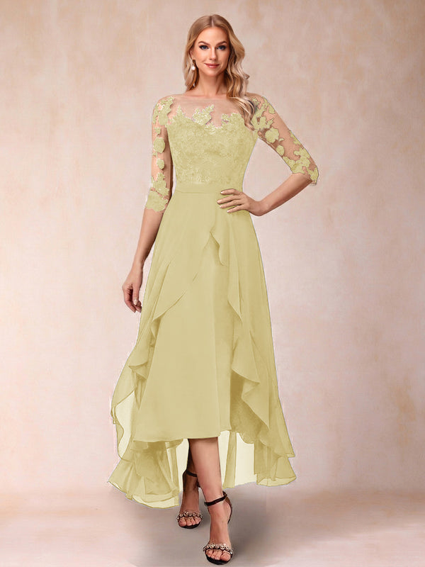 A-Line/Princess Half Sleeves Asymmetrical Mother of the Bride Dresses with Ruffles & Embroidery