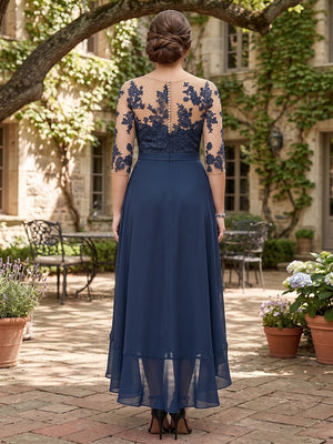 A-Line/Princess Half Sleeves Asymmetrical Plus Size Mother of the Bride Dresses with Ruffles & Embroidery