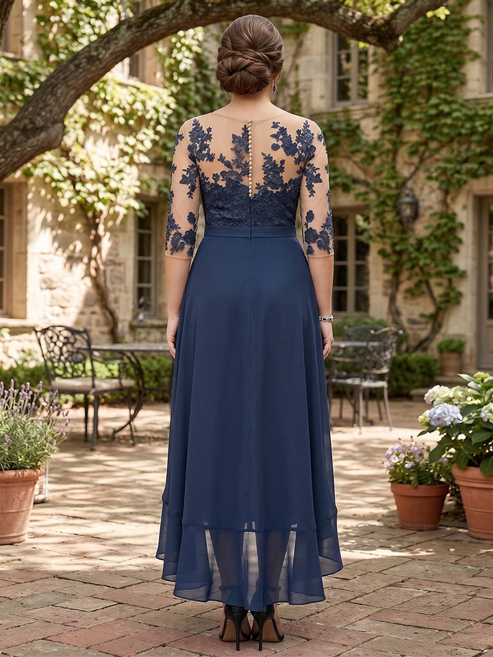 A-Line/Princess Half Sleeves Asymmetrical Plus Size Mother of the Bride Dresses with Ruffles &amp; Embroidery