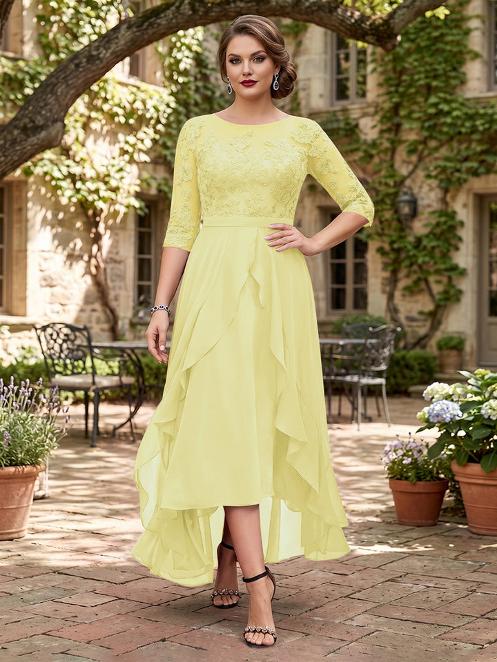 A-Line/Princess Half Sleeves Asymmetrical Plus Size Mother of the Bride Dresses with Ruffles &amp; Embroidery