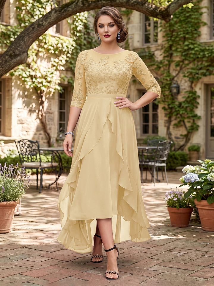 A-Line/Princess Half Sleeves Asymmetrical Plus Size Mother of the Bride Dresses with Ruffles &amp; Embroidery