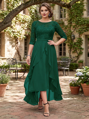 A-Line/Princess Half Sleeves Asymmetrical Plus Size Mother of the Bride Dresses with Ruffles & Embroidery