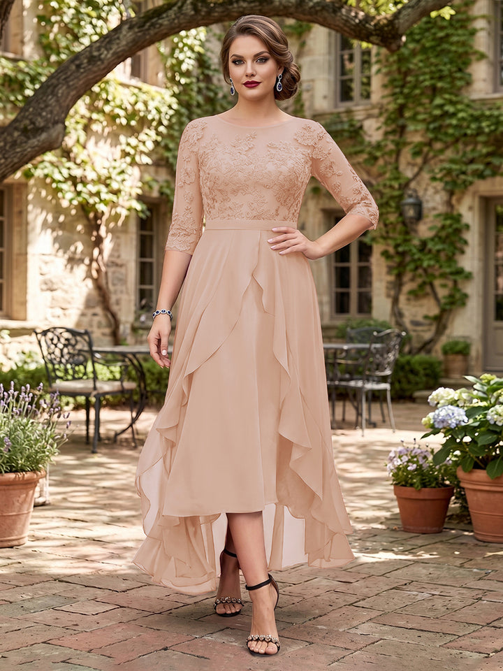 A-Line/Princess Half Sleeves Asymmetrical Plus Size Mother of the Bride Dresses with Ruffles &amp; Embroidery