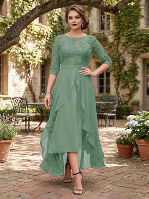 A-Line/Princess Half Sleeves Asymmetrical Plus Size Mother of the Bride Dresses with Ruffles & Embroidery