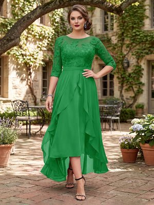 A-Line/Princess Half Sleeves Asymmetrical Plus Size Mother of the Bride Dresses with Ruffles & Embroidery