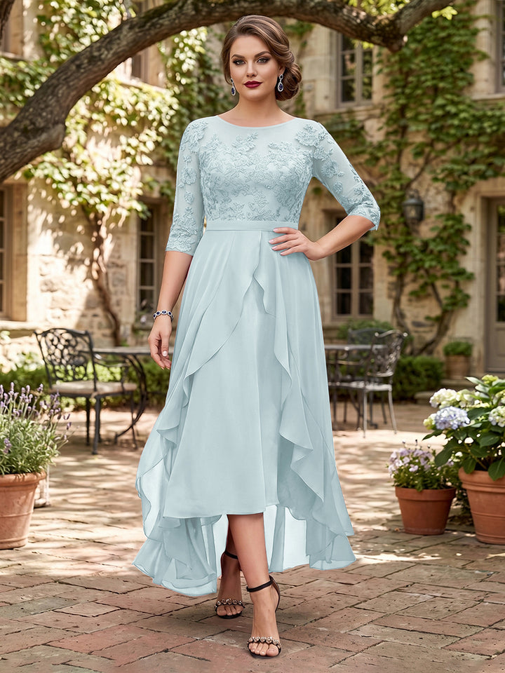 A-Line/Princess Half Sleeves Asymmetrical Plus Size Mother of the Bride Dresses with Ruffles &amp; Embroidery