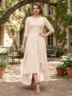 A-Line/Princess Half Sleeves Asymmetrical Plus Size Mother of the Bride Dresses with Ruffles & Embroidery